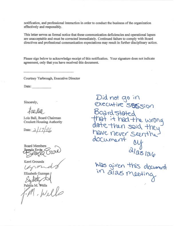 Reprimand Letter Raises Open Meetings Questions for Crockett Housing Authority Board